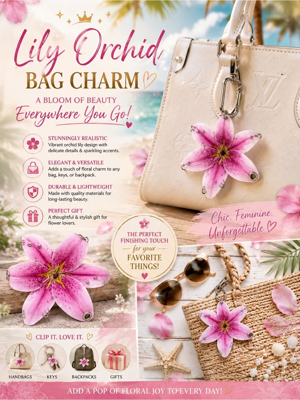 Lily Orchid Bag Charm